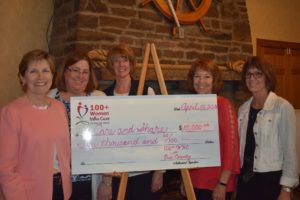 Norma Wible, presenter of Care and Share and the representatives of 100 Women Who Care - Linda Ziegler, Martha Miller, Pat Babiush and Mary Anne Baxter. April 2018