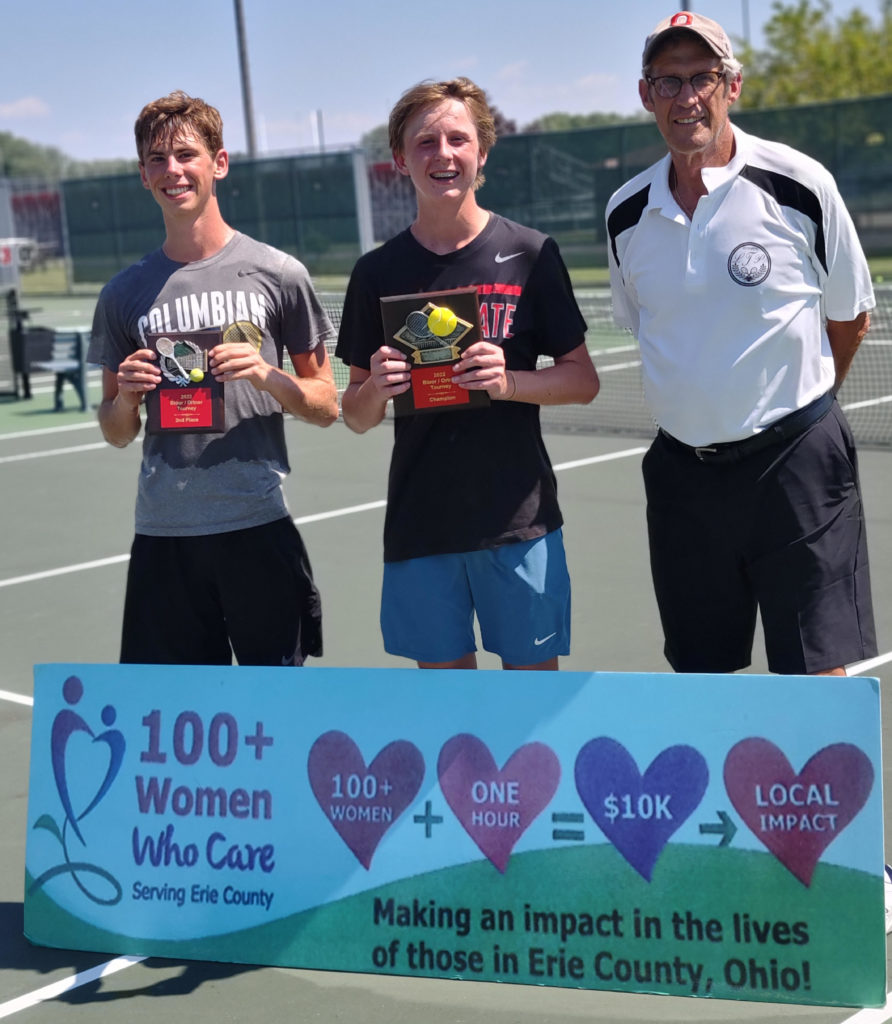 At their recent Al's Clinic Event in summer 2022, John and Lori Schlessman display 100 Women Who Care poster